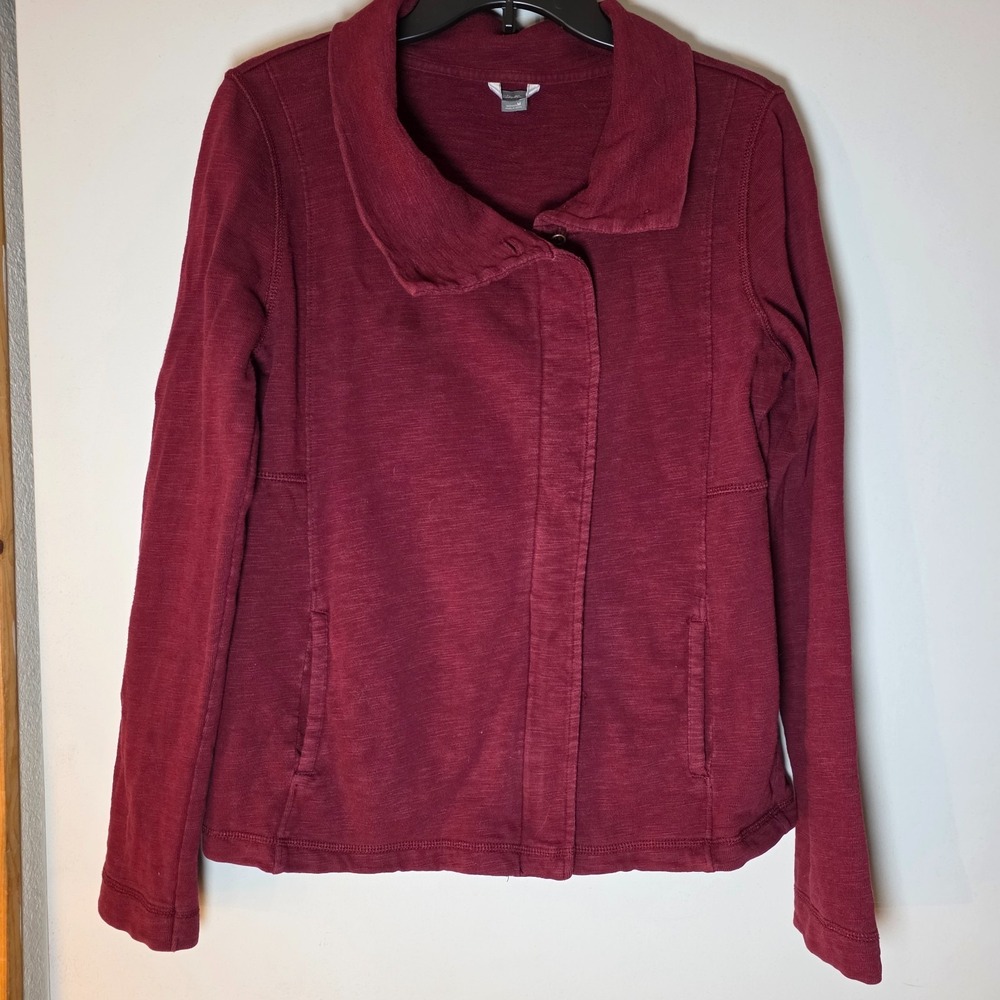 Eddie Bauer Women's Maroon Sweater Size M Zip Cotton Cozy Fall Warm Layers